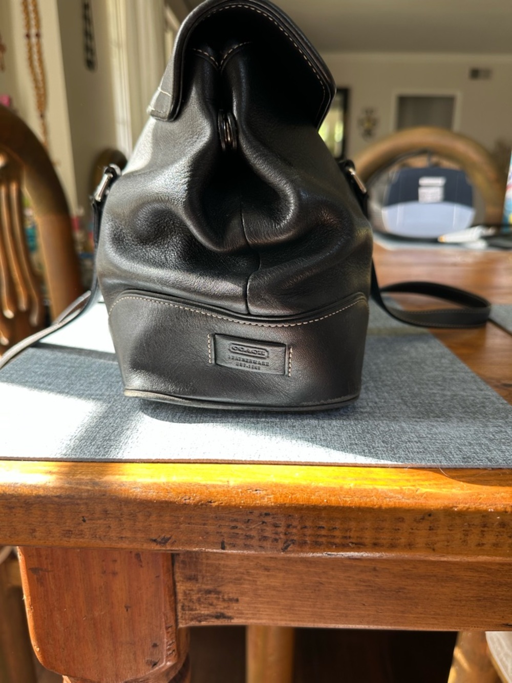 Coach Black Leather Duffel Satchel with Buckle Strap and Double Handles - Picture 3 of 14